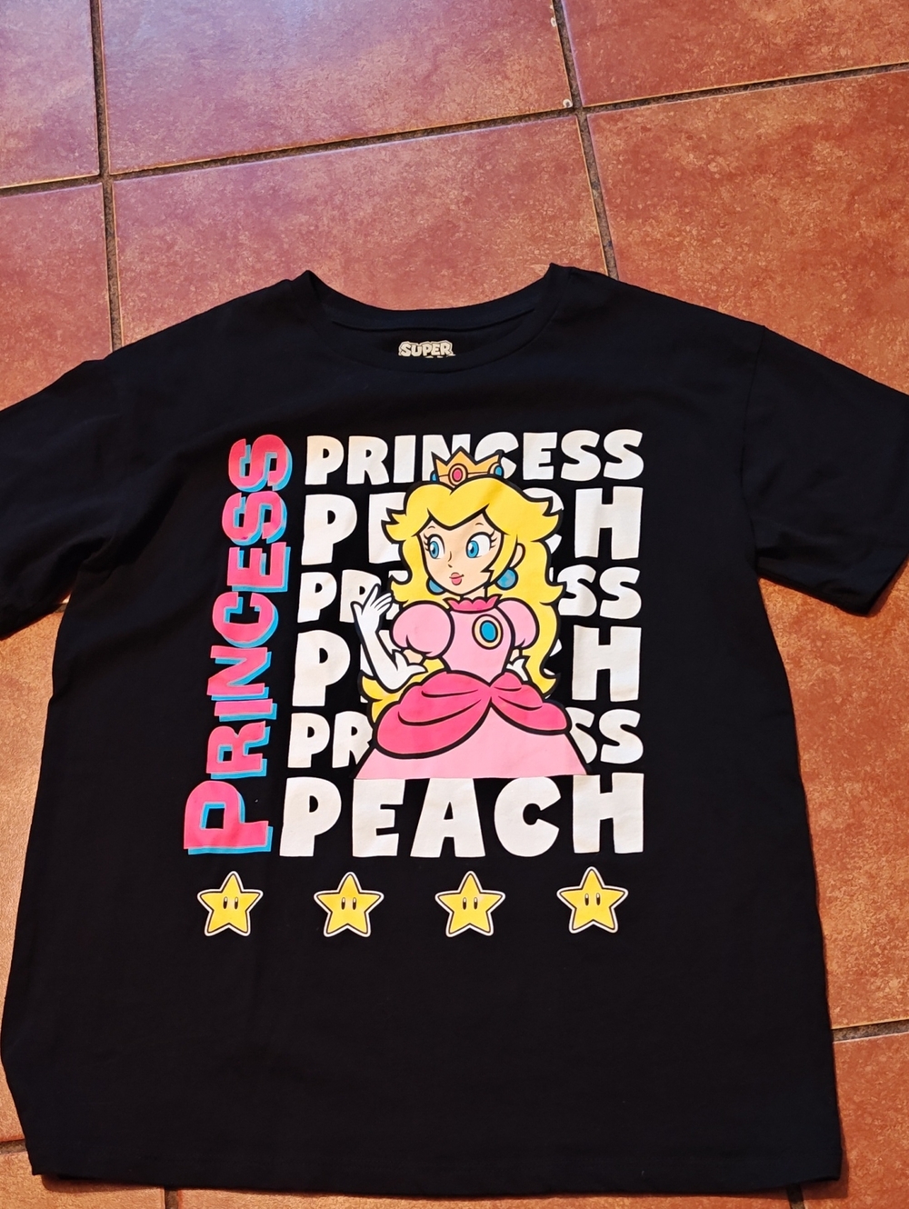 Nintendo Princess Peach Graphic Tee - Black with Pink & Yellow